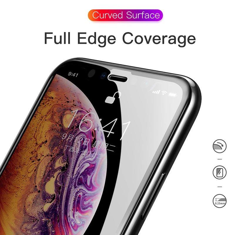 Защитная пленка Baseus 0,23 мм для iPhone Xs Max XR XS из закаленного стекла с полным покрытием, защитная пленка для iPhone X