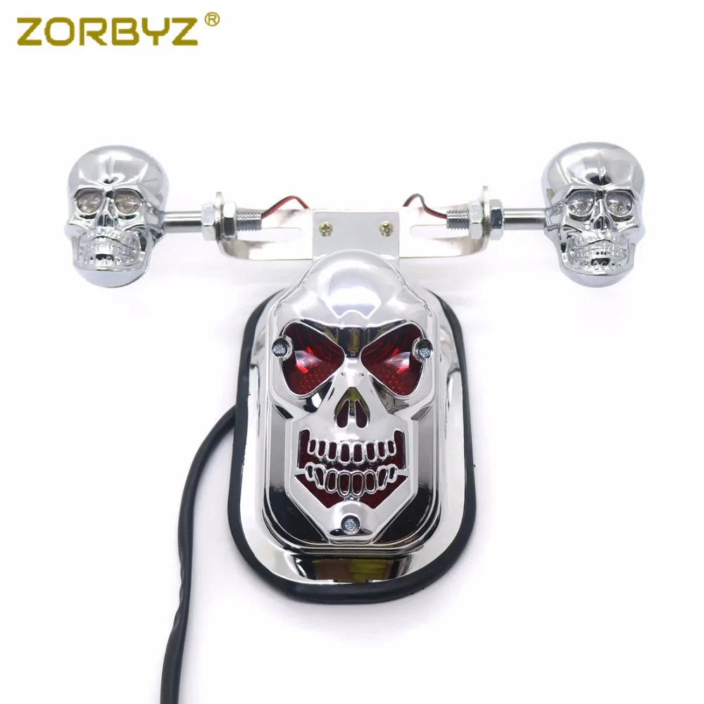 ZORBYZ хром мотоциклетный череп поворотный сигнал задний брызговик стоп-сигнал для