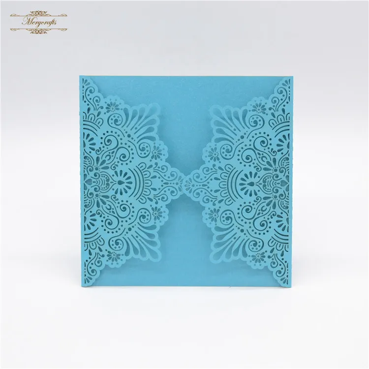 

Pink blue color laser cut personalized wedding invitation hollow design