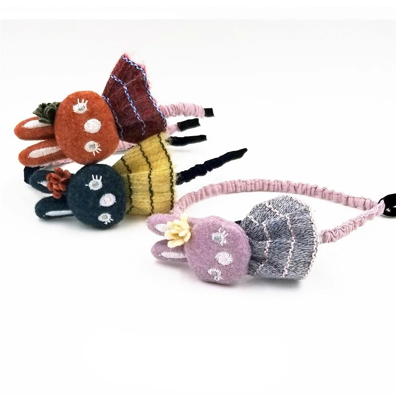 Cute cartoon rabbit headbands hairband girls handmade cloth wool hair hoop children kawaii flower skirt accessories | Детская одежда и