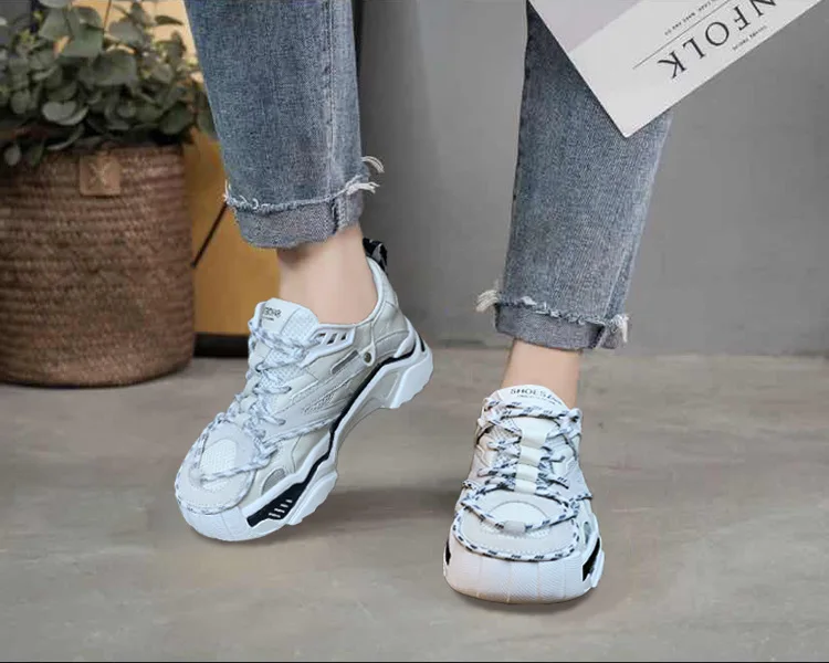 Белая обувь; женские кроссовки на платформе; zapatos de mujer; брендовая Лоскутная обувь; chaussure femme; цветная женская обувь на массивном каблуке; дышащая обувь