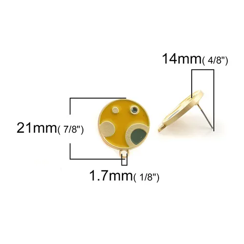 DoreenBeads, цинковый сплав, серьги-гвоздики, фурнитура, Круглые, матовое золото, красный, с петлей, планета, эмаль, амулеты 21 мм x 18 мм, 6 шт - Окраска металла: 3
