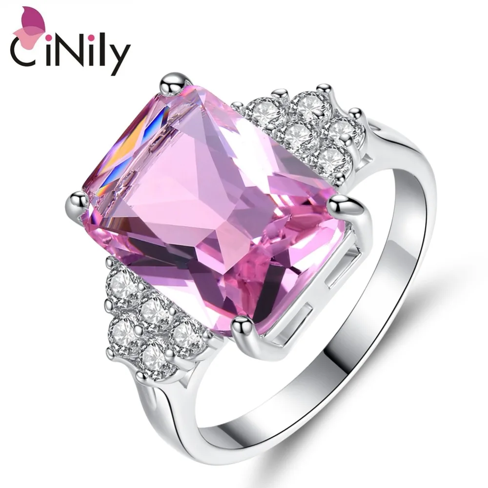 

CiNily Created Pink Stone 14x10mm Silver Plated Wholesale Hot Sell Jewelry for Women Wedding Engagement Ring Size 6-9 NJ11129