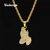 uodesign the praying hands pendants necklaces brother gift gold color crystal alloy hip hop men chain jewelry