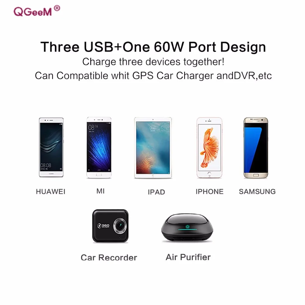 Автомобильное зарядное устройство QGeeM с 3 USB портами 1 А 5 в постоянного тока|charger