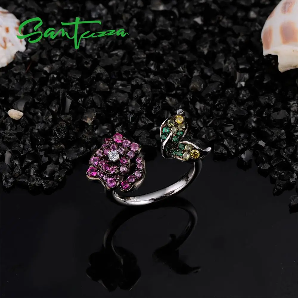 SANTUZZA, серебряное кольцо для женщин, 925 пробы, серебряное, регулируемое, великолепный цветок, кольцо, яркий кубический цирконий, вечерние ювелирные изделия
