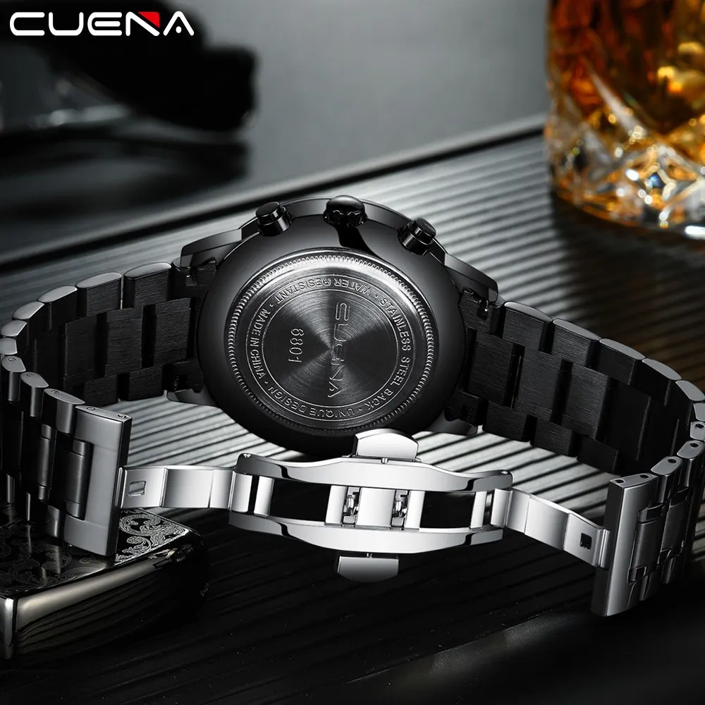 

Male Clock Luxury Brand CUENA Men Military Sport Watches Full Steel Chronograph Quartz-Watch Wristwatch Relogio Masculino Reloj
