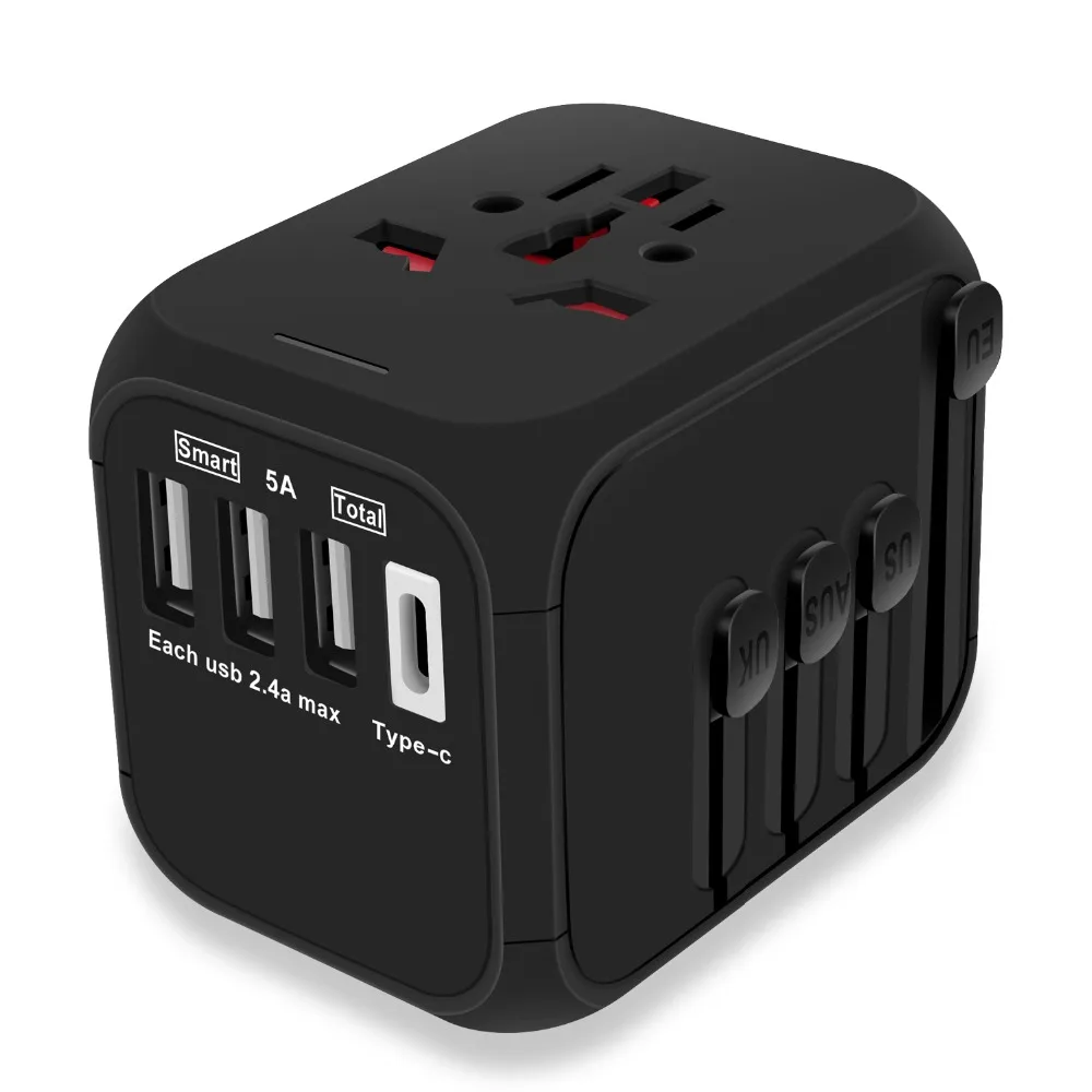 MAXAH дорожный адаптер с 3 USB зарядным устройством и Type C универсальный для