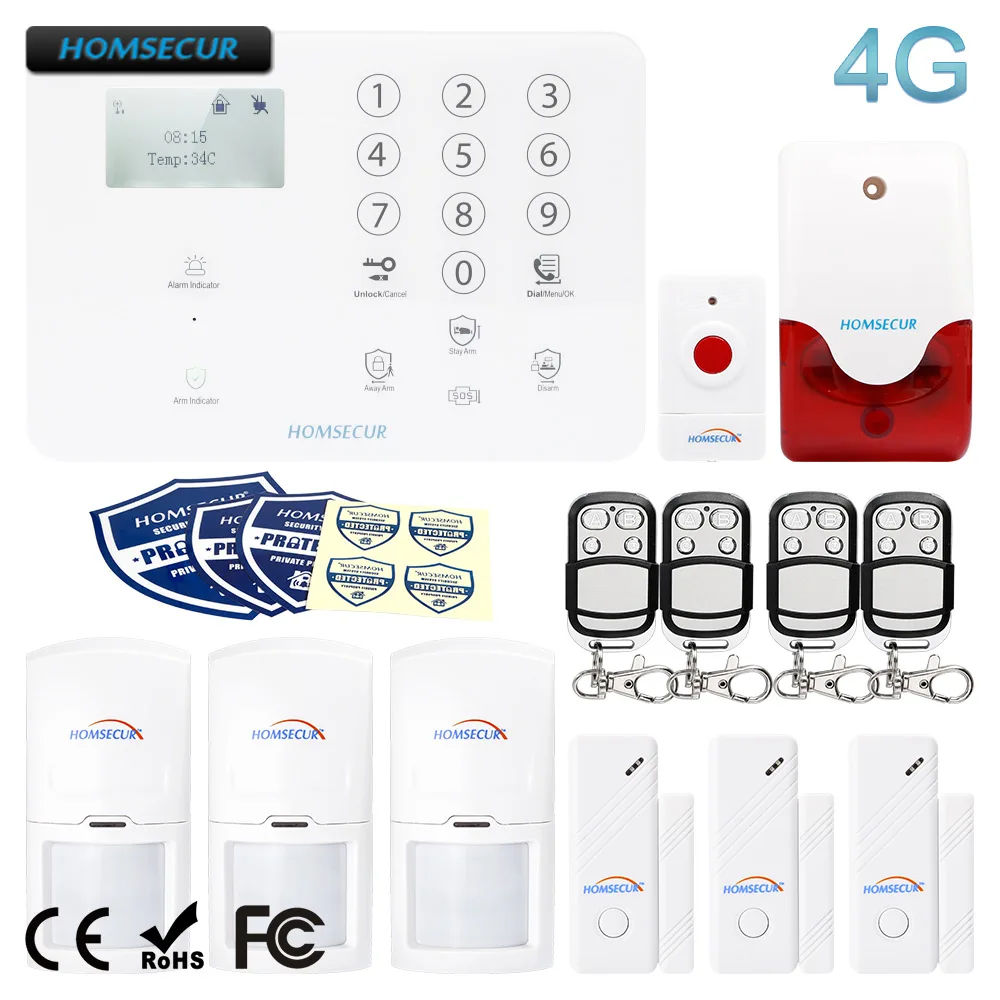 Homsecur беспроводный и проводной 4G lcd домашняя система охранной сигнализации+ IOS/Android APP GA01-4G-W - Цвет: Kit 4