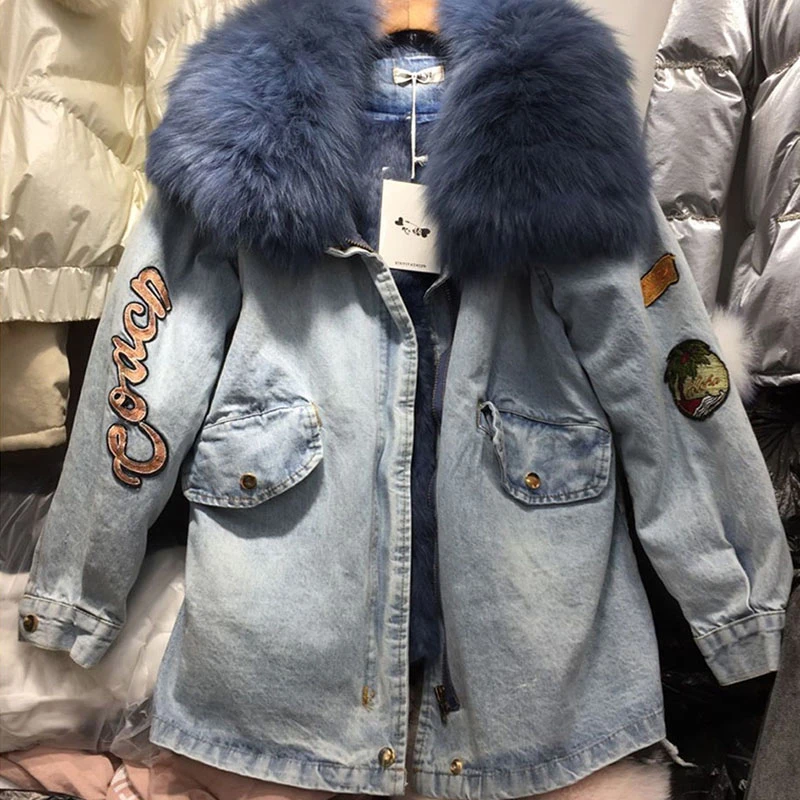 2020 новая зимняя куртка Для женщин плотные теплые джинсовые штаны для маленьких