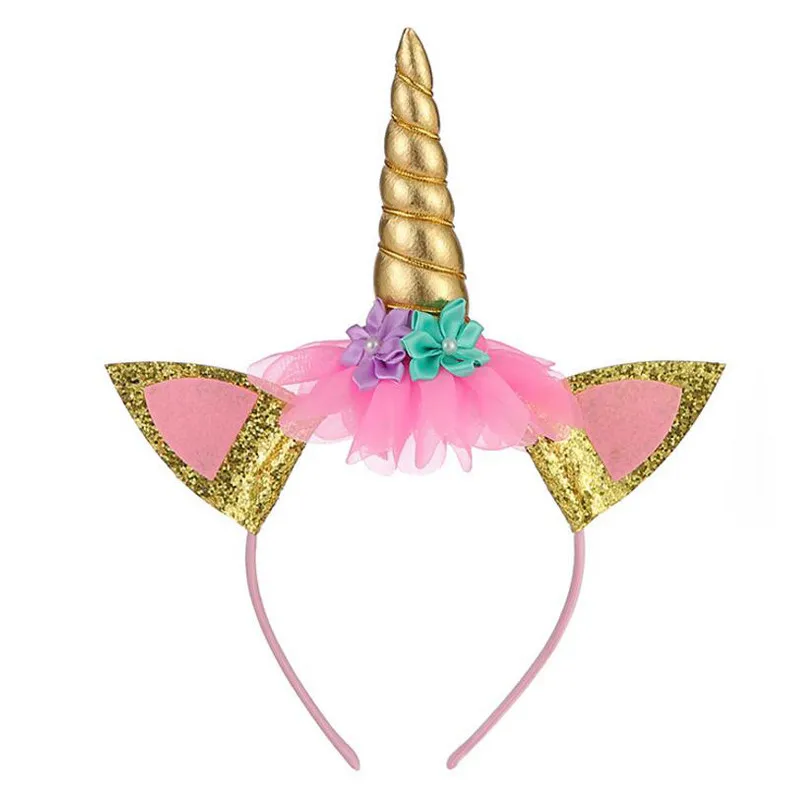 Headband Костюм принцессы для девочек с золотым единорогом; платье с цветами и радужным единорогом для детей; рождественское платье-пачка для свадебной вечеринки; От 1 до 12 лет - Цвет: Headband