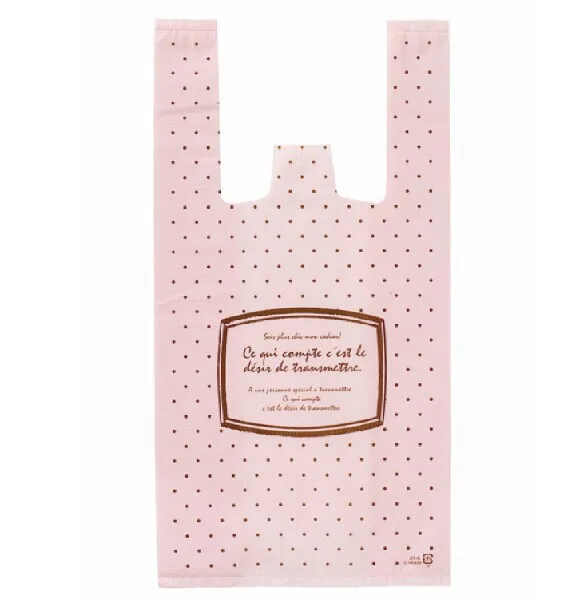 

100pcs/lot Pink letter dotted vest handles bags 15x28 small gift bags cookie packaging plastic bags Free shipping