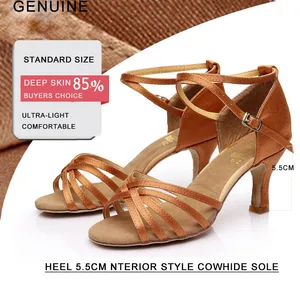 Женские туфли для латиноамериканских танцев, обувь из воловьей кожи с мягкой подошвой на среднем каблуке, черная атласная спортивная обувь для помещений, Лидер продаж