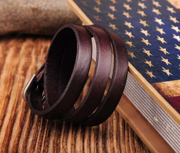 Классический винтажный кожаный Браслет манжета G422 темно коричневый|bracelet