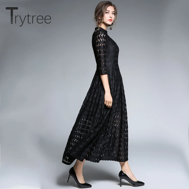 Trytree/летнее осеннее Повседневное платье рубашка кружевное полиэфирное