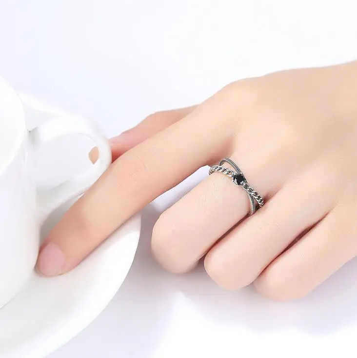 Женское Винтажное кольцо из тайского серебра 2019 пробы с черным Цирконом