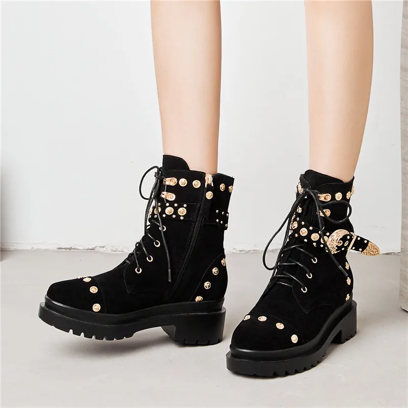 Женские ботинки с перекрестной шнуровкой FEDONAS однотонные на квадратном каблуке