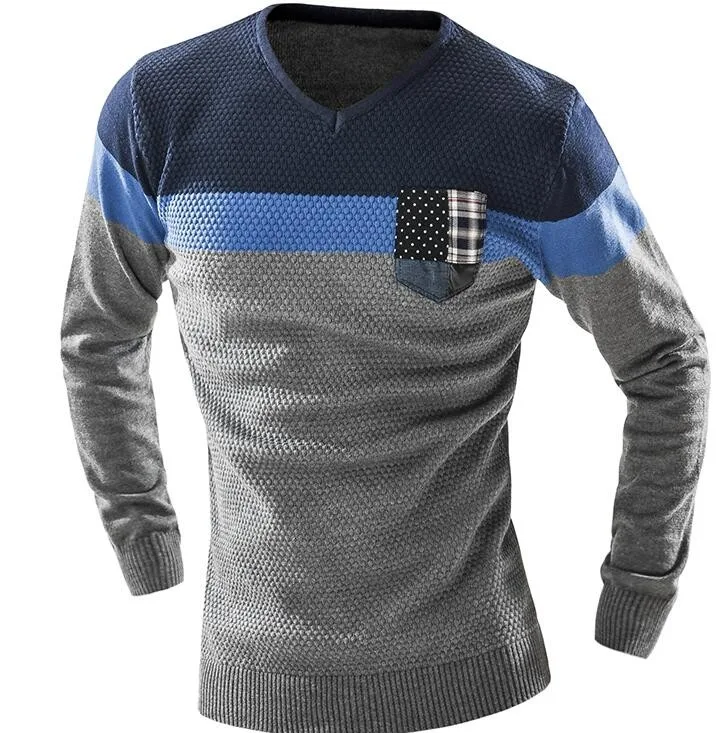 HaiFux мужской мужской модный смешанный цвет свитер мужской досуг тонкий Pull Homme v-образный вырез с длинными рукавами свитер однотонный XXL