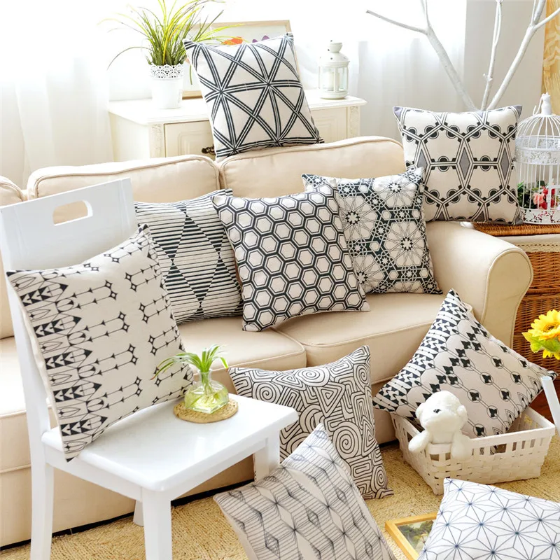 Геометрическая Подушка зеленая подушка Скандинавская льняная наволочка плед