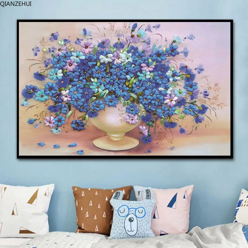 QIANZEHUI DIY 5D алмазная вышивка круглая Алмазная полная голубая ваза спальня живопись