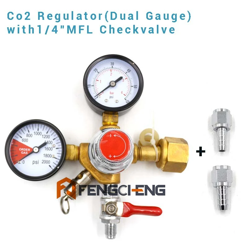 CO2 двойной калибровочный регулятор с 1/4 &quotMFL контрольный клапан Homebrew 0 ~ 2000psi 60psi
