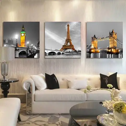 3 Панель Париж с Эйфелевой башней Холст Картина маслом Город мостов пейзаж стены