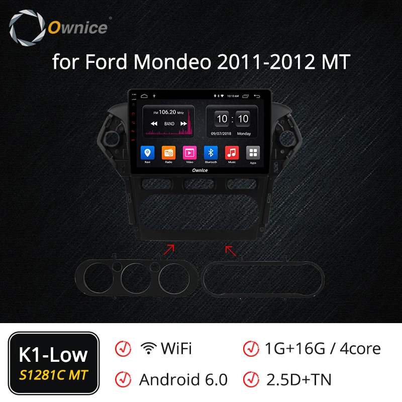 Ownice 10," Android 9,0 Восьмиядерный автомобильный радиоприемник K3 K5 K6 для Ford Mondeo 2011 2012 gps аудио dvd-плеер 64G rom DSP 4G LTE DVR - Цвет: S1281-1 K1-Low