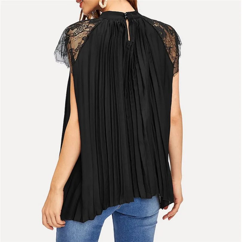 Женская летняя одежда кружевная плиссированная Свободная шифоновая рубашка с
