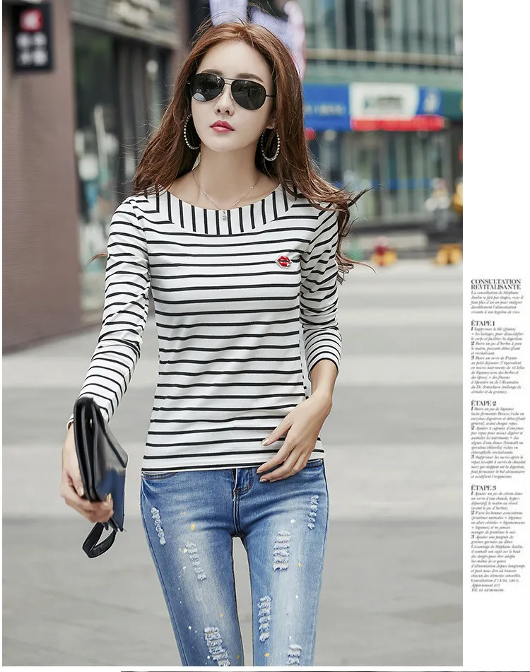 Shintimes Vetement Femme полосатая Корейская одежда Poleras Mujer футболка с длинным рукавом Женская Полосатая Футболка Kawaii женская футболка