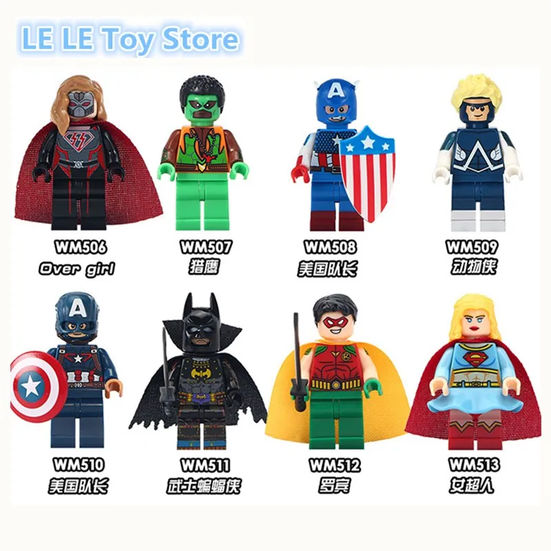 8 шт./лот Super Heroes классический Сокол Капитан Америка Робин животных человек над