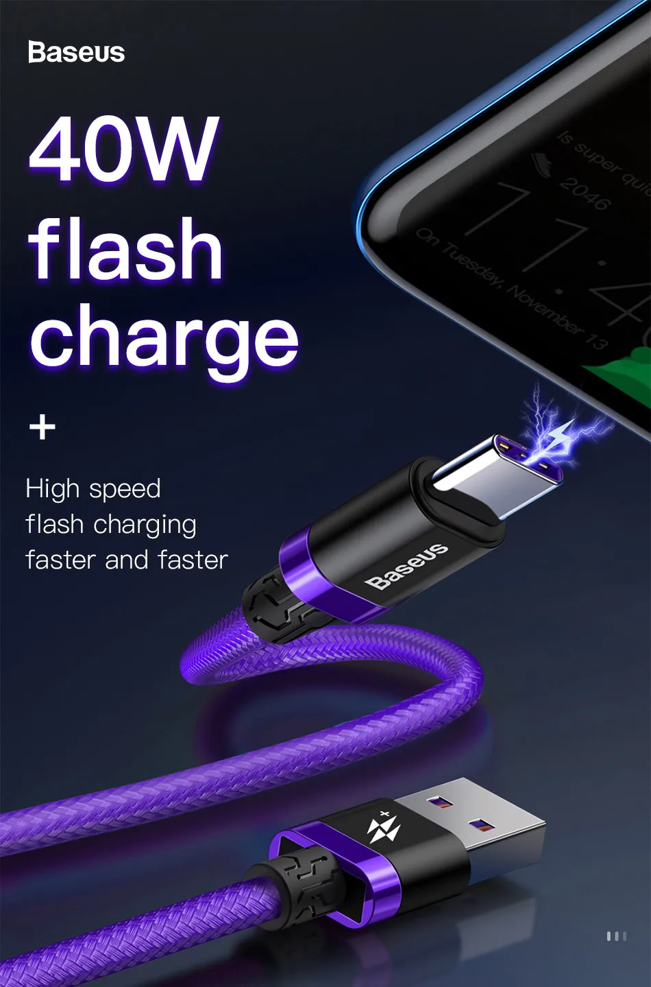 Baseus 5A usb type-C кабель для huawei mate 20 P30 P20 Pro Lite USBC быстрое зарядное устройство USB-C type-C кабель для Xiaomi Mi 9 8 6