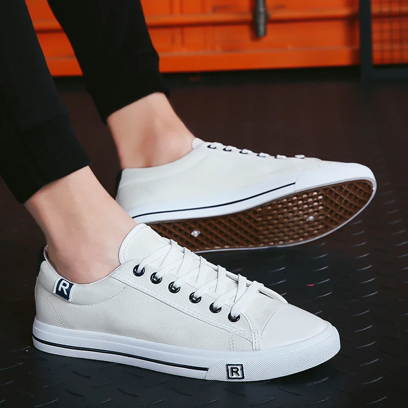 Новинка лаконичные мужские парусиновые туфли однотонные со шнуровкой Женская