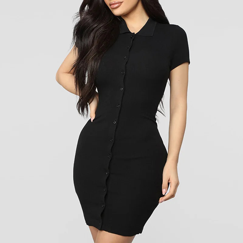 Женское платье модное однотонное тонкое сексуальное мини с короткими рукавами и