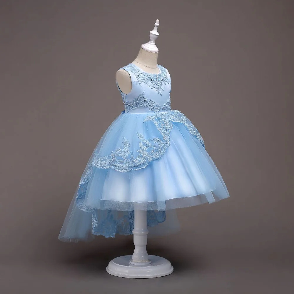 Childrens Birthday Clothing Girl Ruffle Lace Flower Girls Wedding Dress Short Front Long Back Pink Red Light Blue White | Детская одежда