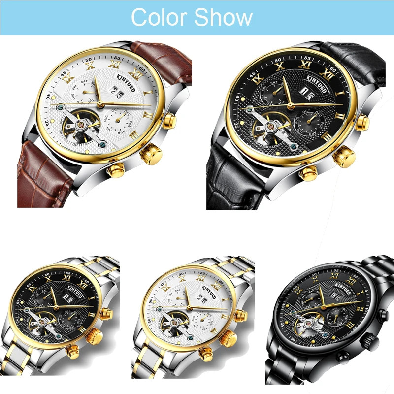Kinyued Tourbillon Механические скелетоны Часы Мужчины Автоматическая Скелет