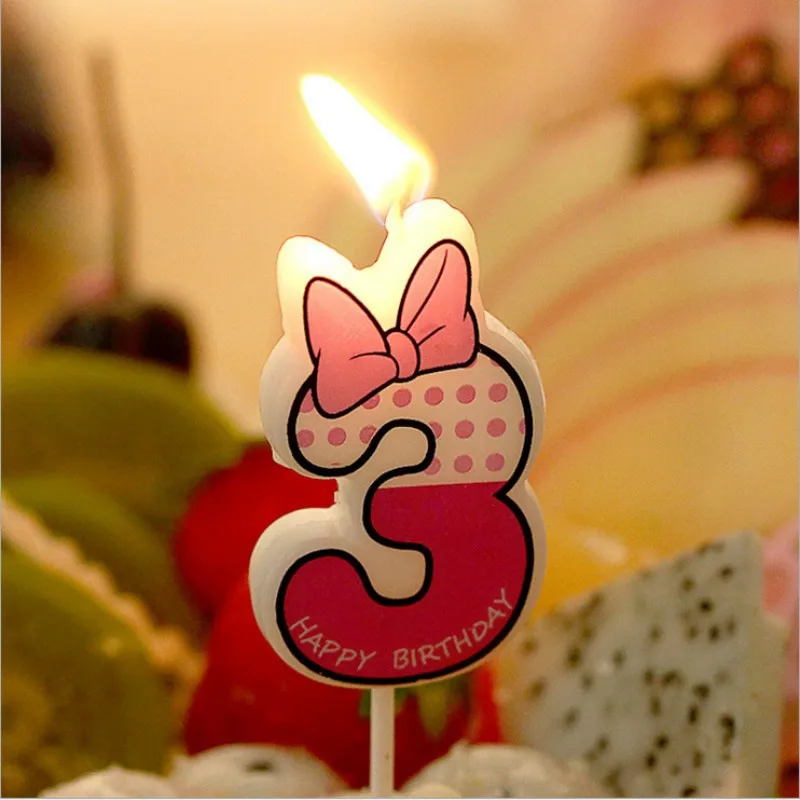 Pink 3 Розовый и голубой номер 0-9 Минни Маус свечи День рождения свечи украшения с днем рождения бабочка дизайн свечи - Цвет: Pink 3