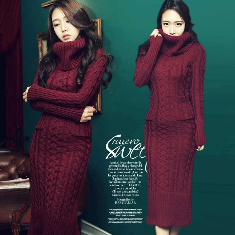 2017new korean Winter Women Sweater Dress Korean High-Necked Long Slim Twist Turtleneck Knitted | Женская одежда
