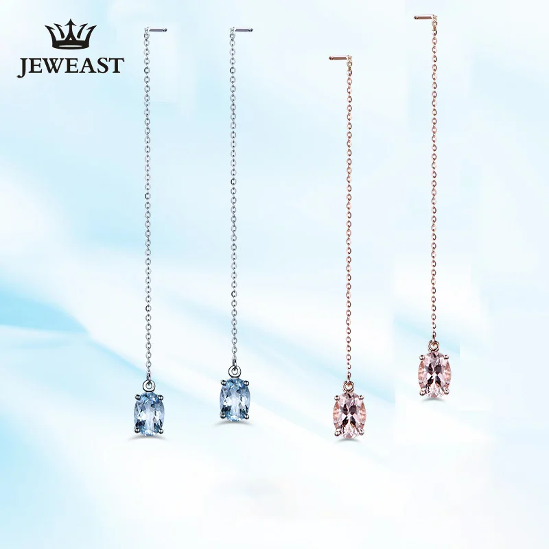 Натуральный аквамарин 18 К чистое золото серьги настоящее AU 750 твердые золотые