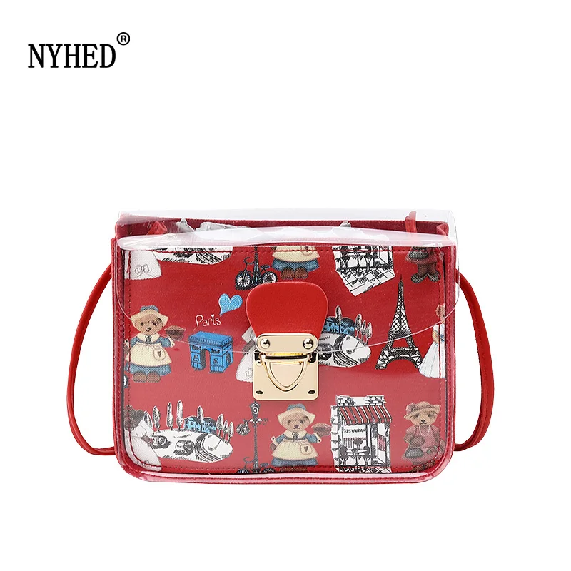 

NYHED Small Flap Shoulder Bag Transparent PVC Handbag For Women Print Pouch