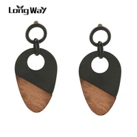 longway 2019 earring for women matte black wood chip statement drop earrings for women crystal wedding earrings ser170094