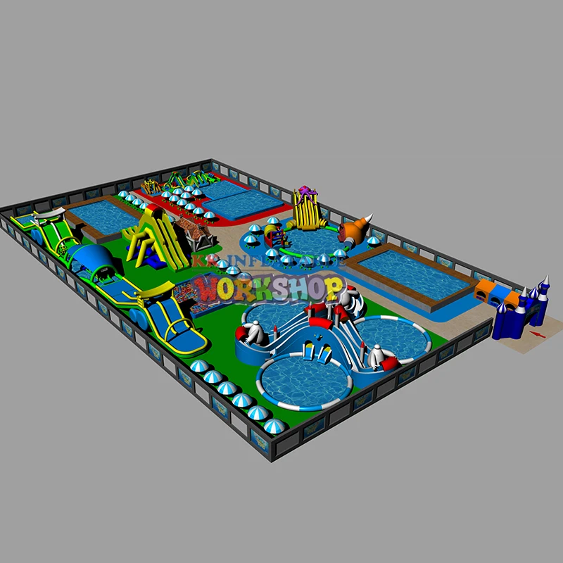 Goede Outdoor Waterpark Projecten Apparatuur, Frame Zwembad Water Park Met Opblaasbare Glijbaan Op Het Land