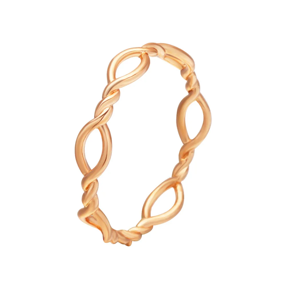 Тонкое геометрическое кольцо на палец в стиле бесконечности золотистое