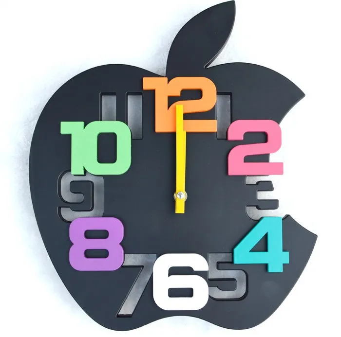 Черный Черный Красный Белый дизайн apple настенные часы times quartz модный дизайн немой Настенный декор часы - Цвет: Черный