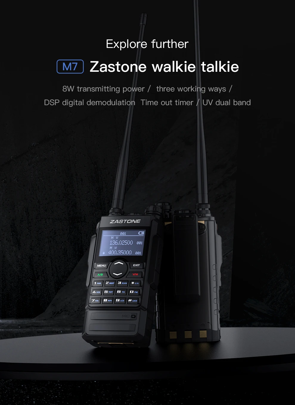 Zastone M7 рация 8 Вт Двухдиапазонная UHF 400-480 МГц/VHF 136-174 МГц 2600 мАч двойной PTT двухсторонний радио коммуникатор