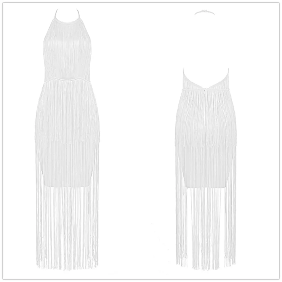 Новинка, летнее женское Бандажное платье, Vestidos, без рукавов, Холтер, с кисточками, облегающее платье, для девушек, для вечеринки, платье телесного цвета, длинное платье