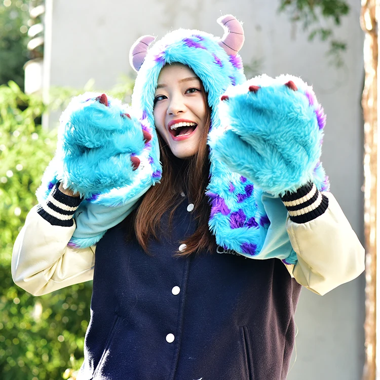 Монстры sulley, университет Салли, Чеширский кот, тигровая шапка, плюшевая шапка, шарф с перчатками, подарки на Хэллоуин, косплей, плюшевая игрушка
