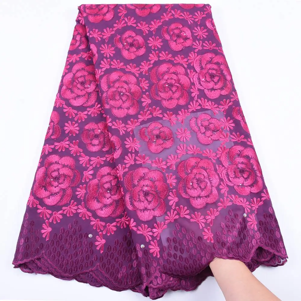 

African Dry Lace Fabric Swiss Voile Lace With Stones Swiss Cotton Lace High Quality 2019 Red Lace Fabrics For Wedding S1681
