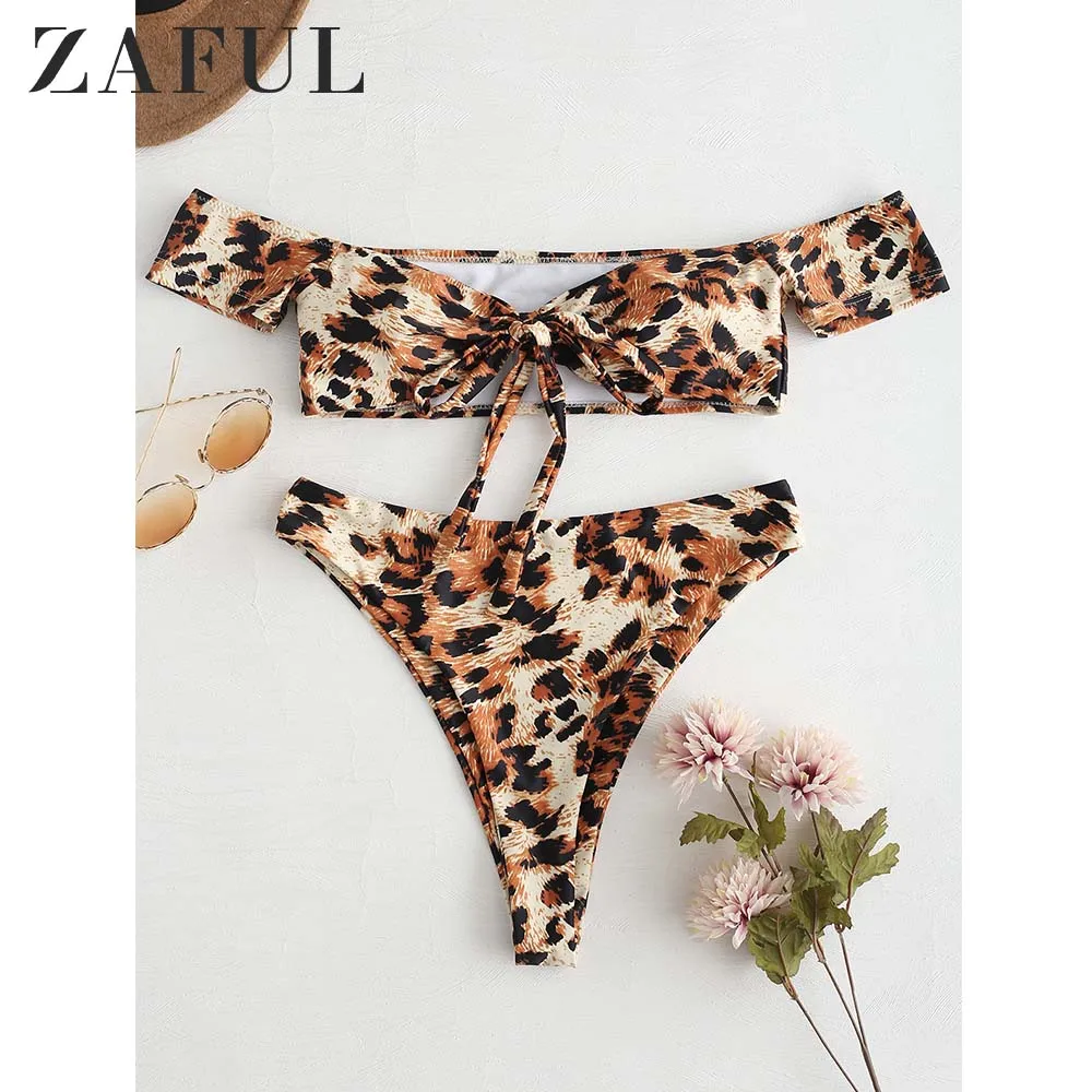 ZAFUL Convertible Бикини с плеча леопардовым принтом комплект бикини Купальники с высоким вырезом женщины сексуальный купальник с высокой талией