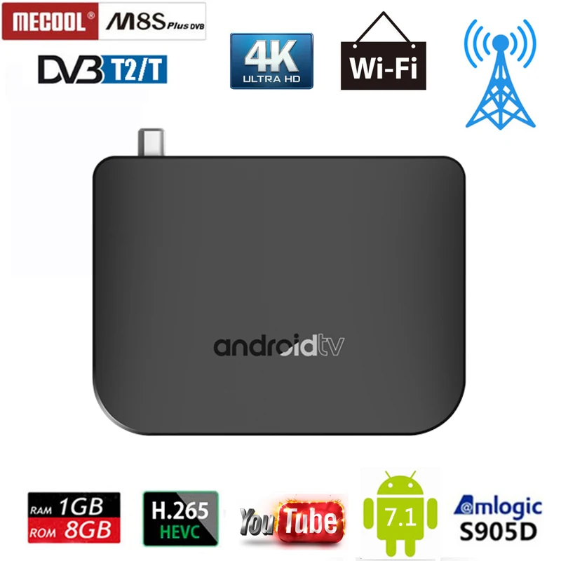 DVB T2 Android ТВ коробка 7 1 Amlogic S905D 2 4 ГГц Wi Fi 100 м Поддержка K H.265 Мини Тонкий M8S плюс суши