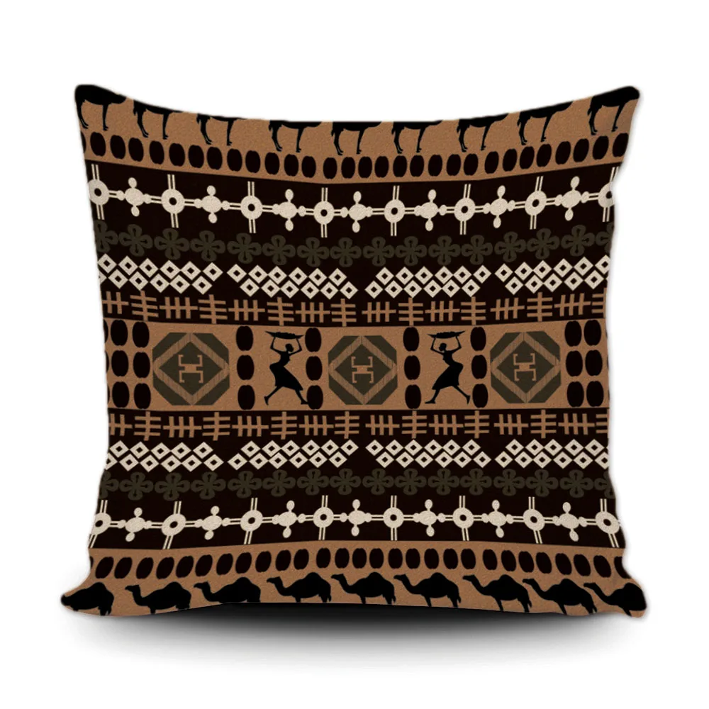 Чехол для подушки с геометрическим рисунком в африканском стиле коричневый